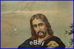 Antique Jesus Christ Religious Christianity Framed Print-Jesus Holding Lamb