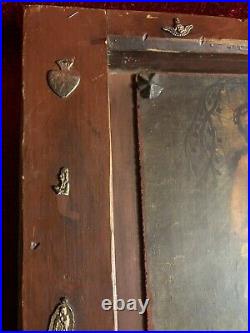 Antique Jesus Christ Santos Painting In Very Heavy Wooden Frame Religious Altar