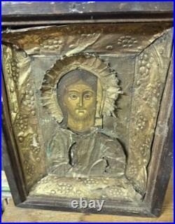 Antique Jesus Christ Savior Icon Primitive Style 12.2in Religious Art Decor Antique Jesus Christ Savior Icon Primitive Style 12.2in Religious Art Decor