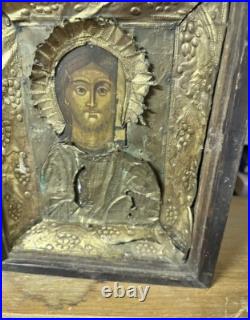 Antique Jesus Christ Savior Icon Primitive Style 12.2in Religious Art Decor Antique Jesus Christ Savior Icon Primitive Style 12.2in Religious Art Decor