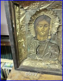 Antique Jesus Christ Savior Icon Primitive Style 12.2in Religious Art Decor Antique Jesus Christ Savior Icon Primitive Style 12.2in Religious Art Decor