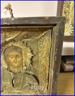 Antique Jesus Christ Savior Icon Primitive Style 12.2in Religious Art Decor Antique Jesus Christ Savior Icon Primitive Style 12.2in Religious Art Decor