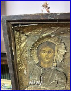 Antique Jesus Christ Savior Icon Primitive Style 12.2in Religious Art Decor Antique Jesus Christ Savior Icon Primitive Style 12.2in Religious Art Decor