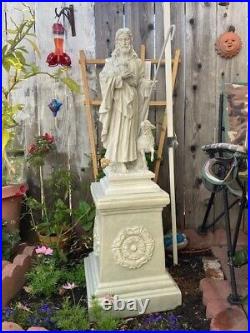 Antique Jesus Christ The Good Shepherd Statue Religious Gift Flower Garden Decor