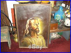 Antique Jesus Oil Painting On Canvas-Signed L Schrelem-Framed-Christian Religion
