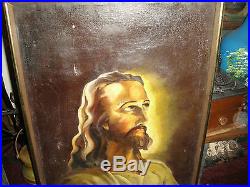 Antique Jesus Oil Painting On Canvas-Signed L Schrelem-Framed-Christian Religion