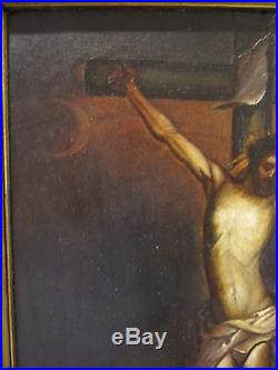 Antique Jesus On Cross Religious Oil Painting Artist Monogram Fine Art Decorate