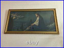 Antique Jesus Praying in Gethsemane Framed Religious Wall Art Gold Frame Large