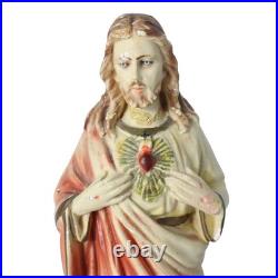 Antique Jesus Sacred Heart Statue Plaster Chalkware Religious Figure Italy 1920s