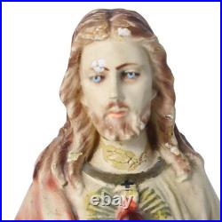 Antique Jesus Sacred Heart Statue Plaster Chalkware Religious Figure Italy 1920s
