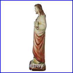 Antique Jesus Sacred Heart Statue Plaster Chalkware Religious Figure Italy 1920s