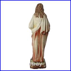 Antique Jesus Sacred Heart Statue Plaster Chalkware Religious Figure Italy 1920s