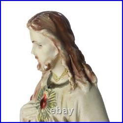 Antique Jesus Sacred Heart Statue Plaster Chalkware Religious Figure Italy 1920s