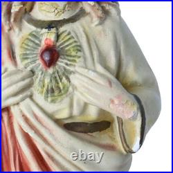 Antique Jesus Sacred Heart Statue Plaster Chalkware Religious Figure Italy 1920s