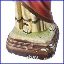 Antique Jesus Sacred Heart Statue Plaster Chalkware Religious Figure Italy 1920s