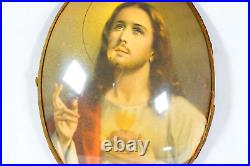 Antique Jesus & Virgin Mary Religious Dome Glass Portraits Bilderbacks Inc