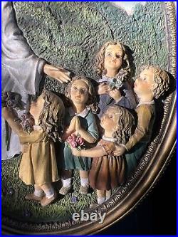 Antique Jesus with Children religious figurine statue / wall plaque