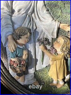 Antique Jesus with Children religious figurine statue / wall plaque