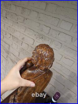 Antique L 1800s Rare Wood carved young jesus statue sculpture religious saint