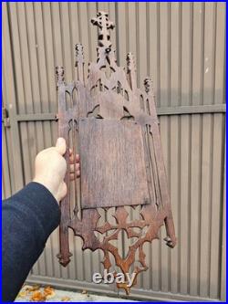 Antique L 19thc neo gothic wood carved station cross scene Wall plaque religious