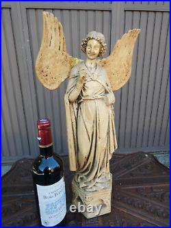 Antique L French neo gothic ceramic Archangel statue figurine rare religious