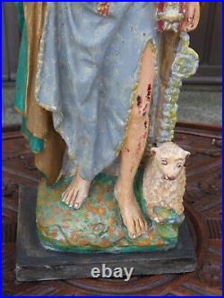 Antique LARGE SAINT DROGO ceramic statue religious