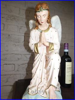 Antique LARGE kneeling Angel Religious sculpture statue rare