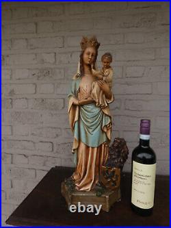 Antique LARGE our lady of Flanders madonna statue lion snake religious