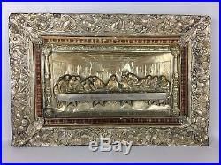 Antique LAST SUPPER Metal Relief Silver Plate Religious Christian Wall Art Decor