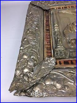 Antique LAST SUPPER Metal Relief Silver Plate Religious Christian Wall Art Decor