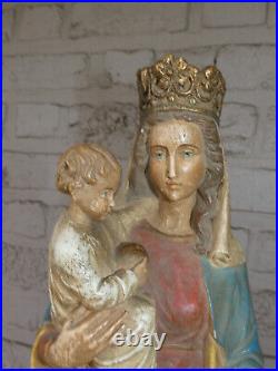 Antique LArge Flemish Our lady of Flanders Saint statue with lion religious