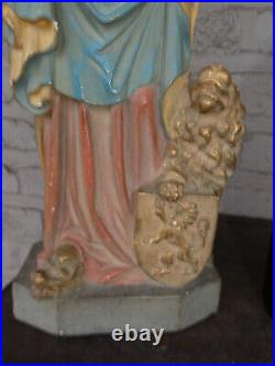 Antique LArge Flemish Our lady of Flanders Saint statue with lion religious