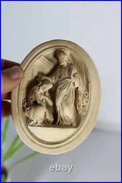 Antique LArge French 19thc meerschaum carved religious plaque jesus