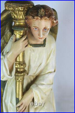 Antique LArge archangel religious church statue angel candle holder chalkware