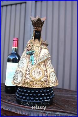 Antique LArge ceramic black madonna halle statue religious figurine