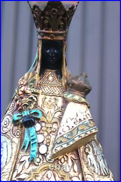 Antique LArge ceramic black madonna halle statue religious figurine