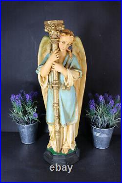 Antique LArge church religious archangel candle holder statue rare