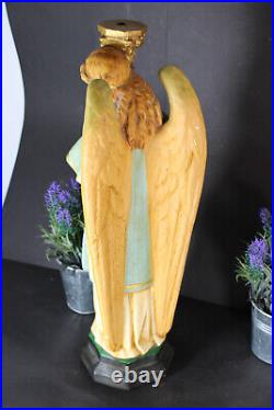 Antique LArge church religious archangel candle holder statue rare