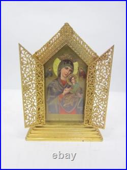 Antique Lady of Perpetual Help Religious Triptych
