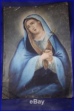 Antique Lady of Sorrows Retablo Painting cir. 1870`s
