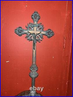 Antique Large Crucifix Bronze Cooper Altar Church Religious Jesus Christ 31 H