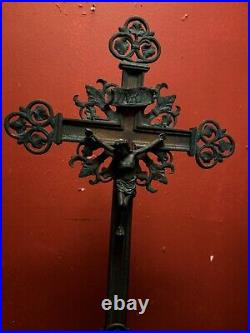 Antique Large Crucifix Bronze Cooper Altar Church Religious Jesus Christ 31 H