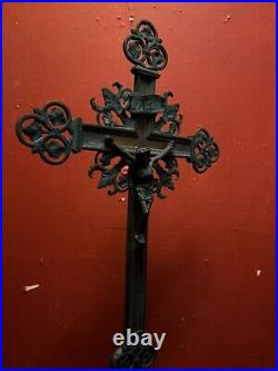 Antique Large Crucifix Bronze Cooper Altar Church Religious Jesus Christ 31 H