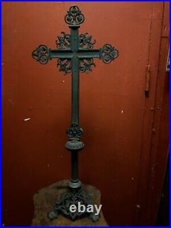 Antique Large Crucifix Bronze Cooper Altar Church Religious Jesus Christ 31 H