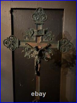 Antique Large Crucifix Bronze Cooper Altar Church Religious Jesus Christ 31 H