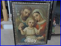 Antique Large Framed Print Baby Jesus, Mary, & Joseph Religious Holy Family