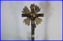 Antique Large French Metal Altar crucifix snake religious