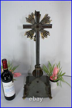 Antique Large French Metal Altar crucifix snake religious