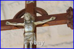 Antique Large French oak wood carved crucifix cross neo gothic religious