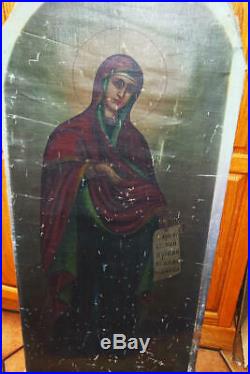 Antique Large Icon Virgin Mary Oil on Canvas early 19th Century 42 Greek Cyrill